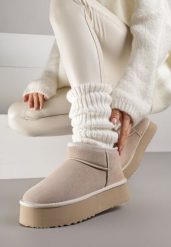 Beżowe Wsuwane Śniegowce z Zamszu Naturalnego na Grubej Podeszwie Mevilira. Brązowe śniegowce i trapery damskie Renee, z dzianiny. Za 169.99 zł.
