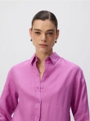 Lniana koszula - fioletowy. Fioletowe koszule damskie Reserved, l, bez wzorów, z tkaniny, bez kołnierzyka, bez ramiączek. Za 179.99 zł.