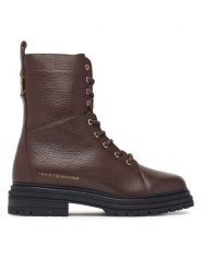 Tommy Hilfiger Trzewiki Th Emboss Grain Leather Boot FW0FW09553 Brązowy. Brązowe botki damskie Tommy Hilfiger, ze skóry, bez obcasa, na płaskiej podeszwie, bez zapięcia. Za 799.99 zł.