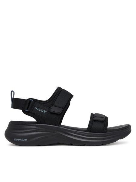 Skechers Sandały Vapor Foam-Laidback Moments 120009/BBK Czarny. Czarne sandały damskie Skechers, bez wzorów, z materiału, bez obcasa, na płaskiej podeszwie, bez zapięcia. Za 219.99 zł.