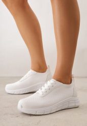 Białe Minimalistyczne Buty Sportowe z Siateczki na Tłoczonej Podeszwie Zanera. Białe obuwie sportowe damskie Born2be, bez wzorów, z jeansu, na fitness i siłownię. Za 79.99 zł.
