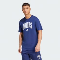 Koszulka Collegiate Lineage Graphic. Niebieskie buty sportowe męskie Adidas, z bawełny, bez zapięcia, na fitness i siłownię. Za 109.00 zł.