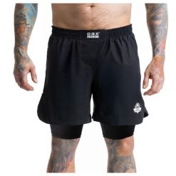 Spodenki Shorty MMA z leginsami czarne DBX Bushido. Czarne krótkie spodenki sportowe męskie DBX BUSHIDO, bez wzorów. Za 159.99 zł.