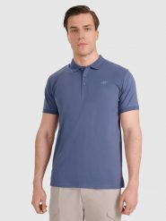 4F Koszulka polo regular męska - granatowa 3XL. Niebieskie koszulki polo męskie 4f, m, bez wzorów, z bawełny, bez kołnierzyka, bez ramiączek. Za 89.99 zł.