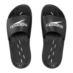 Klapki basenowe antypoślizgowe męskie Speedo Slides. Czarne skarpety męskie Speedo, bez wzorów. Za 79.99 zł.