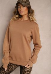 Brązowa Bluza z Bawełną i Ściągaczami przy Rękawach Ravemi. Brązowe bluzy damskie Renee, l, bez wzorów, z bawełny, bez kaptura. Za 34.99 zł.
