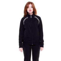 Bluza z bawełna z pełny zamek błyskawiczny na co dzień. Czarne bluzy damskie LEONE 1947 APPAREL, s, bez wzorów, z bawełny, bez kaptura. W wyprzedaży za 246.29 zł.