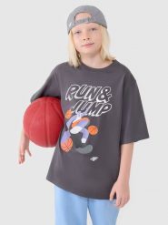 4F T-shirt oversize z nadrukiem chłopięcy - szary 152 (11-12 lat). Szare t-shirty dla chłopców 4f, bez wzorów, z bawełny, bez ramiączek. W wyprzedaży za 19.99 zł.