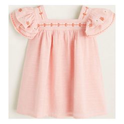Mango Kids - Sukienka dziecięca Brina 86-80 cm. Czerwone sukienki dla dziewczynek Mango Kids, z aplikacjami, z bawełny, casualowe, bez ramiączek, krótkie. W wyprzedaży za 49.90 zł.