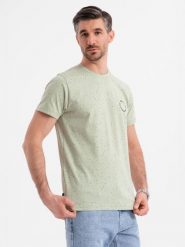 T-shirt męski bawełniany z nadrukiem i okrągłym dekoltem miętowy V3 OM-TSFP-0186 XXL. Zielone t-shirty męskie Ombre, m, bez wzorów, z bawełny, bez kołnierzyka. Za 166.41 zł.