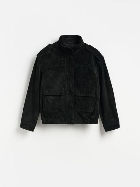 Skórzana kurtka - czarny. Czarne kurtki damskie Reserved, l, bez wzorów, bez kaptura. Za 599.99 zł.