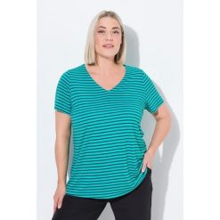 Damskie Koszulka funkcyjna prążkowanie klasyczny krój dekolt w serek rękaw 1/2. Niebieskie koszulki sportowe damskie Ulla Popken, plus size, bez wzorów, z materiału, klasyczne, bez kołnierzyka. Za 199.99 zł.