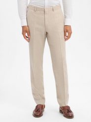 BOSS spodnie garniturowe z zawartością lnu - H-Leon Mężczyźni Regular Fit len beżowy, 50. Brązowe eleganckie spodnie męskie Boss, m, bez wzorów, ze lnu. Za 649.95 zł.
