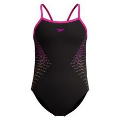 Strój kąpielowy dziewczęcy Speedo Plmt Pt Tstrp Msclbc. Czarne stroje kąpielowe dla dziewczynek Speedo, bez wzorów, z materiału. Za 139.99 zł.