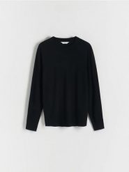 Sweter z wiskozą - czarny. Czarne swetry damskie Reserved, l, bez wzorów, z dzianiny, bez kołnierzyka. W wyprzedaży za 69.99 zł.