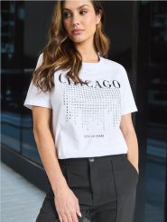 Koszulka - biały. Białe t-shirty damskie Sinsay, l, z aplikacjami, z bawełny, bez kołnierzyka. W wyprzedaży za 14.99 zł.