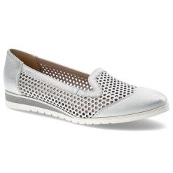 Srebrne Półbuty Gamis Damskie Eleganckie Obuwie. Szare półbuty damskie GAMIS, na wiosnę, bez wzorów, ze skóry, biznesowe, bez obcasa, bez zapięcia. Za 189.00 zł.