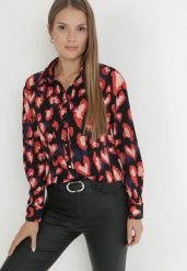 Czarno-Czerwona Koszula w Cętki Loiphe. Czarne bluzki damskie Born2be, l, bez wzorów, z tkaniny, klasyczne, bez kołnierzyka, bez ramiączek. Za 139.99 zł.