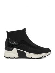Rieker Botki CEO-N6352-00 Czarny. Czarne botki damskie Rieker, z materiału, bez obcasa, na koturnie, bez zapięcia. Za 329.99 zł.