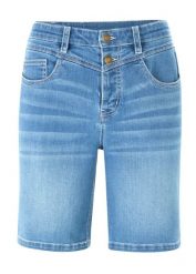 Bermudy jeansowe slim fit, mid waist. Niebieskie szorty damskie bonprix, bez wzorów, z jeansu. Za 114.99 zł.