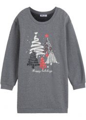 Sukienka dresowa dziewczęca z cekinami. Szare sukienki dla dziewczynek bonprix, na zimę, bez wzorów, z dresówki, bez ramiączek. Za 69.99 zł.
