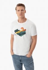 T-shirt z motywem górskim T-MON. Białe t-shirty męskie Volcano, l, bez wzorów, z bawełny, klasyczne, bez kołnierzyka. Za 59.99 zł.