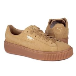 Buty damskie sportowe Puma SUEDE PLATFORM. Brązowe obuwie sportowe damskie Puma, bez wzorów, z materiału, trekkingowe, Puma Suede. W wyprzedaży za 139.00 zł.