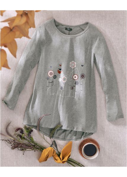 Długi shirt oversized z okrągłym dekoltem. Szare bluzki damskie bonprix, bez wzorów, bez kołnierzyka, bez ramiączek. Za 82.99 zł.