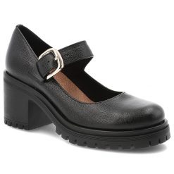 Półbuty damskie Armdo, na klocku skórzane eleganckie zapinane sprzączką z okrągłym noskiem, czarne, 20166. Czarne półbuty damskie Armodo, bez wzorów, ze skóry, biznesowe, z okrągłym noskiem, bez obcasa, na słupku, bez zapięcia. Za 305.99 zł.