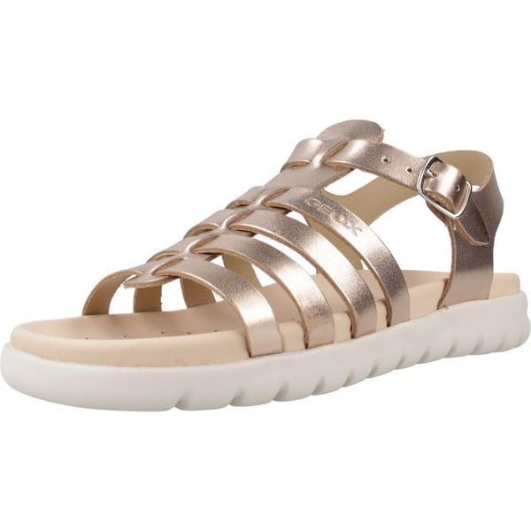 Sandały GEOX J S. SOLEIMA G.B - METAL.LEA Brąz. Brązowe obuwie sportowe damskie Geox, bez wzorów, ze skóry, bez obcasa, bez zapięcia. Za 247.99 zł.