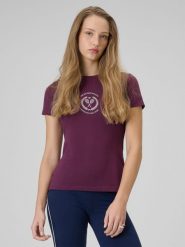 4F T-shirt slim z nadrukiem damski - czerwony L. Czerwone t-shirty damskie 4f, l, bez wzorów, z bawełny, bez kołnierzyka. Za 59.99 zł.