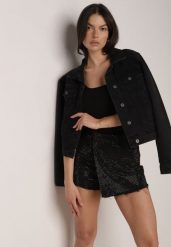 Czarne Jeansowe Spódnico-Szorty w Eleganckim Stylu z Bawełną i Cyrkoniami Delatia. Czarne szorty damskie Born2be, l, z aplikacjami, z bawełny, eleganckie, z podwyższonym stanem. Za 139.99 zł.