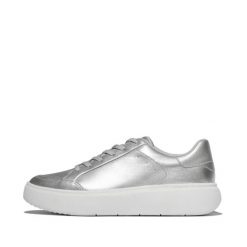Metaliczne skórzane trampki damskie FitFlop Rtg. Szare trampki i tenisówki damskie FIT FLOP, bez wzorów, ze skóry, eleganckie, bez zapięcia. Za 534.50 zł.