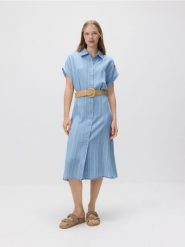 Sukienka midi z lyocellu - niebieski. Niebieskie sukienki damskie Reserved, na co dzień, l, bez wzorów, z lyocellu, bez kołnierzyka, bez ramiączek, midi, proste. Za 159.99 zł.