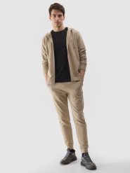 4F Spodnie dresowe joggery męskie - beżowe L. Brązowe spodnie sportowe męskie 4f, l, bez wzorów, z bawełny. W wyprzedaży za 79.99 zł.