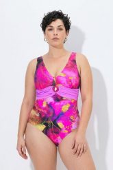 Damskie Strój kąpielowy ozdobna taśma klamra miękkie miseczki. Czerwone kostiumy jednoczęściowe damskie Ulla Popken, plus size, bez wzorów, z elastanu, plus size, do pływania. Za 191.99 zł.