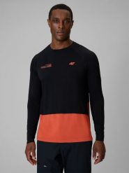 4F Longsleeve trekkingowy regular męski - czarny L. Czarne bluzki z długim rękawem męskie 4f, l, bez wzorów, z włókna, bez kołnierzyka. Za 149.99 zł.