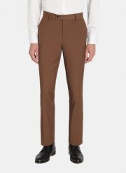 PAKO LORENTE - Gładkie brązowe spodnie ganiturowe. Brązowe eleganckie spodnie męskie Pako Lorente, m, bez wzorów, z elastanu. Za 599.99 zł.