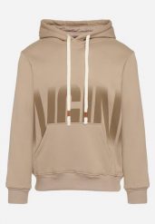 Ciemnobeżowa Bluza z Bawełną Kapturem i Napisem Arfilina. Brązowe bluzy męskie Born2be, l, bez wzorów, z bawełny, z kapturem. Za 79.99 zł.