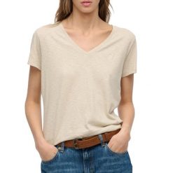 Damska koszulka z dekoltem w szpic Superdry Slub Emb de Studios. Brązowe t-shirty damskie Superdry., xs, bez wzorów, z bawełny, klasyczne, bez kołnierzyka. Za 139.75 zł.