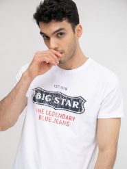 Koszulka męska z nadrukiem biała Millaner 101. Białe t-shirty męskie Big Star, l, bez wzorów, z bawełny, klasyczne, bez kołnierzyka. W wyprzedaży za 59.99 zł.