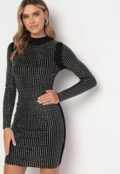 Czarna Dopasowana Sukienka Mini w Cyrkonie Stelladi. Czarne sukienki damskie Born2be, na imprezę, bez wzorów, bez kołnierzyka, bez ramiączek, mini, dopasowane. Za 39.99 zł.