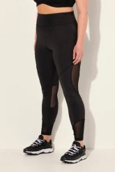 Damskie Legginsy sportowe wstawka z siateczki kieszeń z recyklingu. Czarne legginsy sportowe damskie Ulla Popken, plus size, bez wzorów, z elastanu, z podwyższonym stanem. Za 239.99 zł.