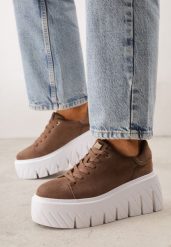 Ciemnobeżowe Sneakersy VICES na Platformie Typu Chunky Tassi. Brązowe obuwie sportowe damskie Renee, bez wzorów, z dzianiny. Za 149.99 zł.