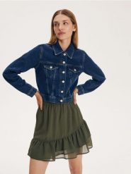 Spódnica mini z falbaną - zielony. Zielone spódnice damskie Reserved, l, bez wzorów, z tkaniny, mini. W wyprzedaży za 22.99 zł.