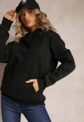 Czarna Bluza z Kapturem i Sznurkami oraz Kieszenią Wykończona Ściągaczami Vrokira. Czarne bluzy damskie Renee, xl, bez wzorów, z bawełny, z kapturem. Za 69.99 zł.