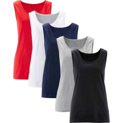 Długi top (5 sztuk) bonprix truskawkowy + czarny + biały + jasnoszary melanż + ciemnoniebieski. Topy damskie marki bonprix. Za 84.95 zł.