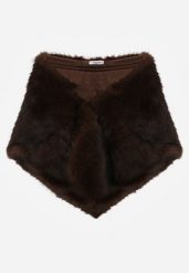 Brązowe Ponczo Etola z Futerka w Stylu Szala Cahreva. Brązowe swetry damskie Born2be, uniwersalny, bez wzorów, eleganckie, bez kołnierzyka, bez ramiączek, bez kaptura. Za 109.99 zł.