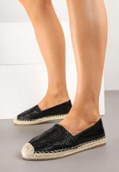 Czarne Espadryle z Ozdobną Plecionką na Cholewce w Stylu Boho Adisella. Czarne espadryle damskie Renee, bez wzorów, z jeansu, boho, bez obcasa, bez zapięcia. Za 44.99 zł.