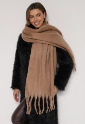 Brązowy Szalik z Frędzlami Owedarria. Brązowe szaliki i chusty damskie Born2be, bez wzorów, z dresówki, eleganckie. Za 39.99 zł.